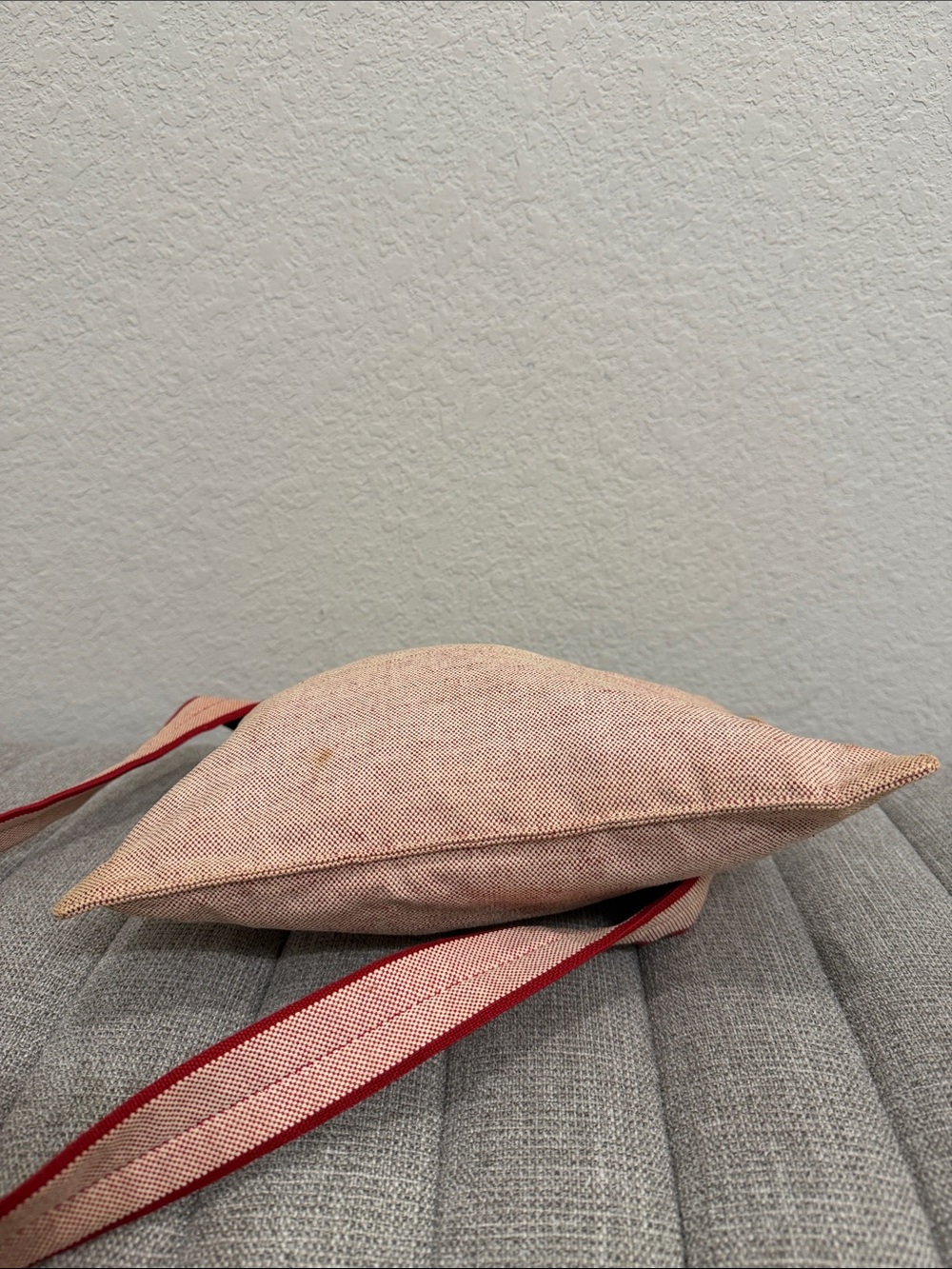 Prada Beige-Pink Canvas Crossbody with Red-Trim Strap - Picture 4 of 12